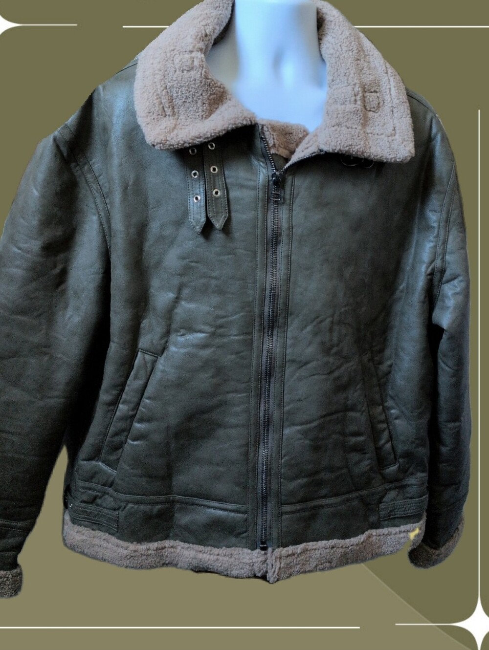 ✨'Madden'  olive Vegan Shearling Aviator Jacket from House of CB size L
